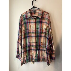 Lauren Ralph Lauren Plaid Flannel Tunic Size 3XL Womans Soft Rayon Lightweight‎